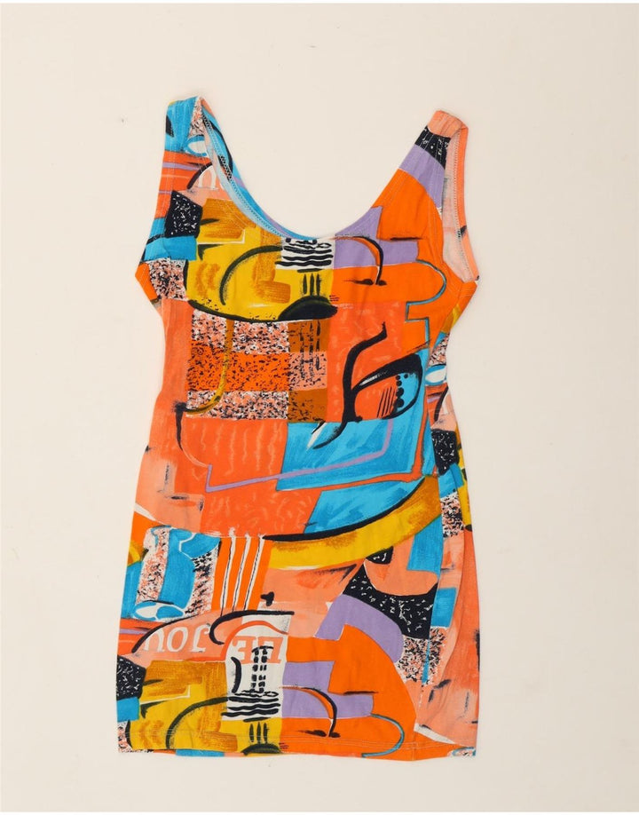 Vintage Damen Kleid mit abstraktem Muster, figurbetont, Gr. 8, klein, mehrfarbig