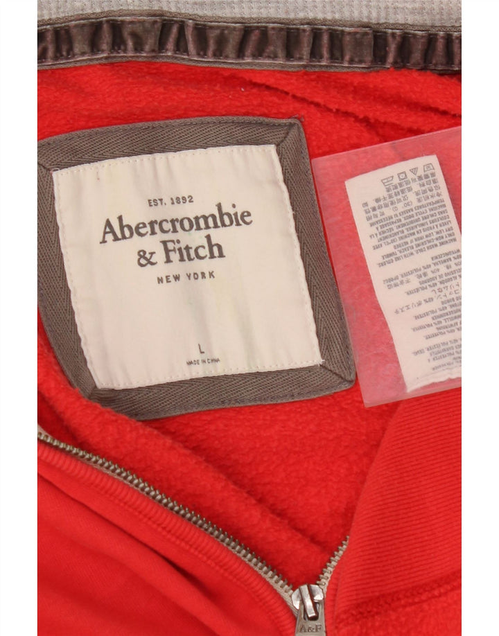ABERCROMBIE & FITCH Damen-Kapuzenpullover mit grafischem Reißverschluss, UK 16, Größe L, Rot