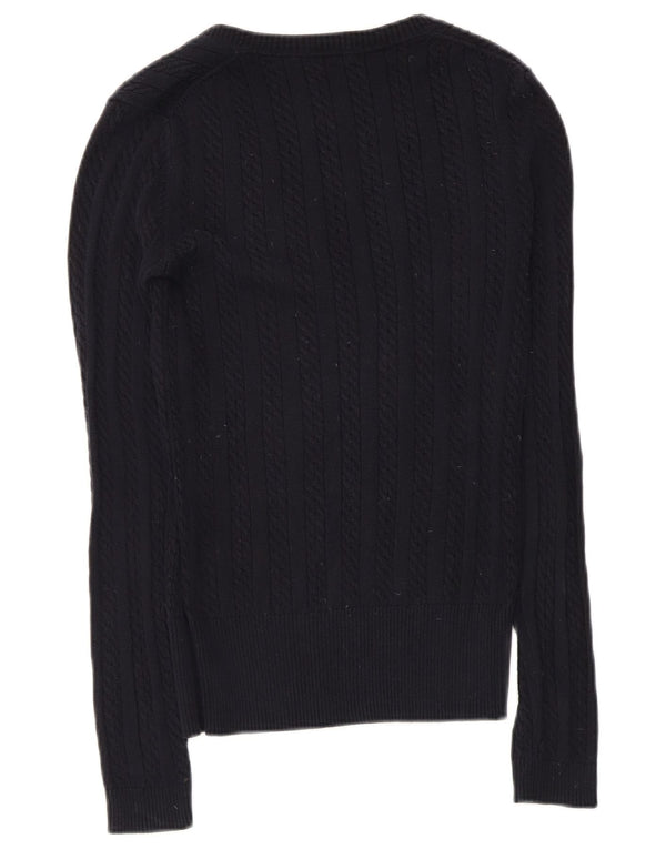Tommy Hilfiger Damen-Pullover mit V-Ausschnitt, Gr. 6, XS, Marineblau, Baumwolle
