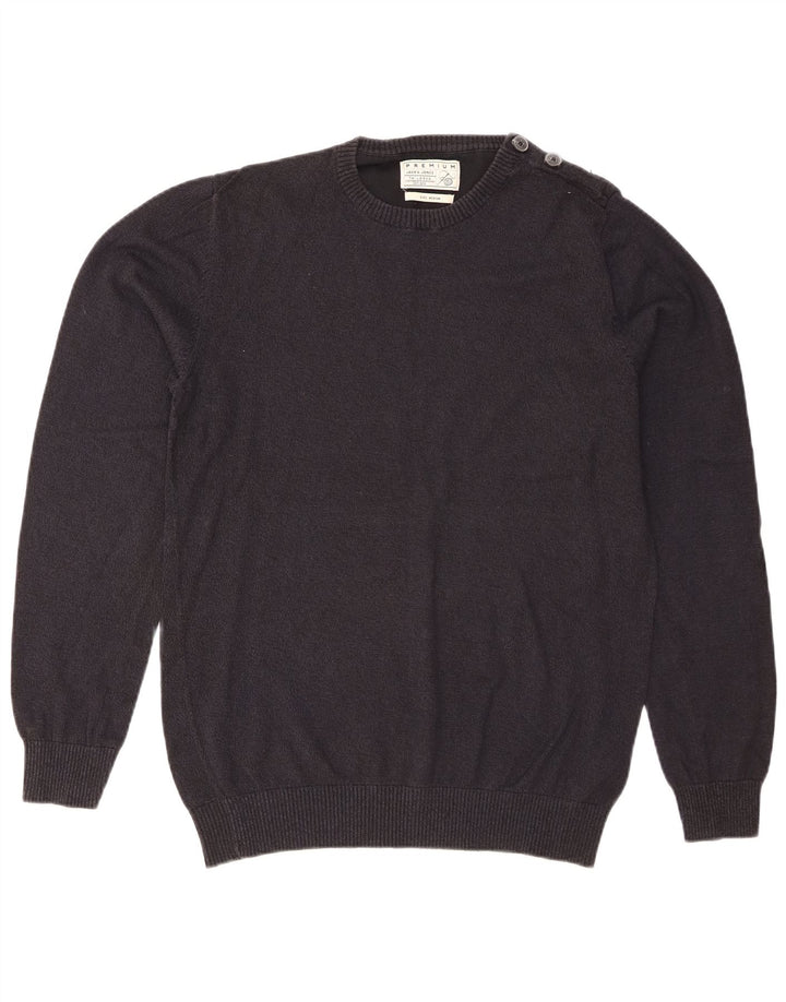 Jack & Jones Herren-Pullover mit normaler Passform und Rundhalsausschnitt, Mittelmarineblau