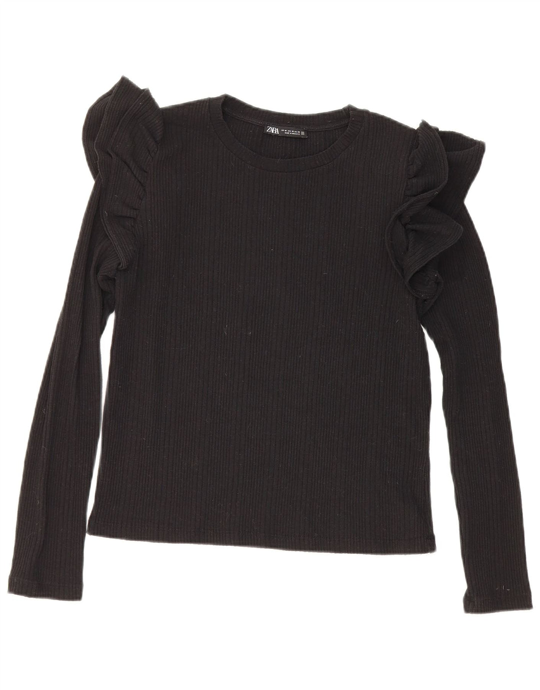 Zara Damen Crop Top Langarm UK 12 Medium Schwarz