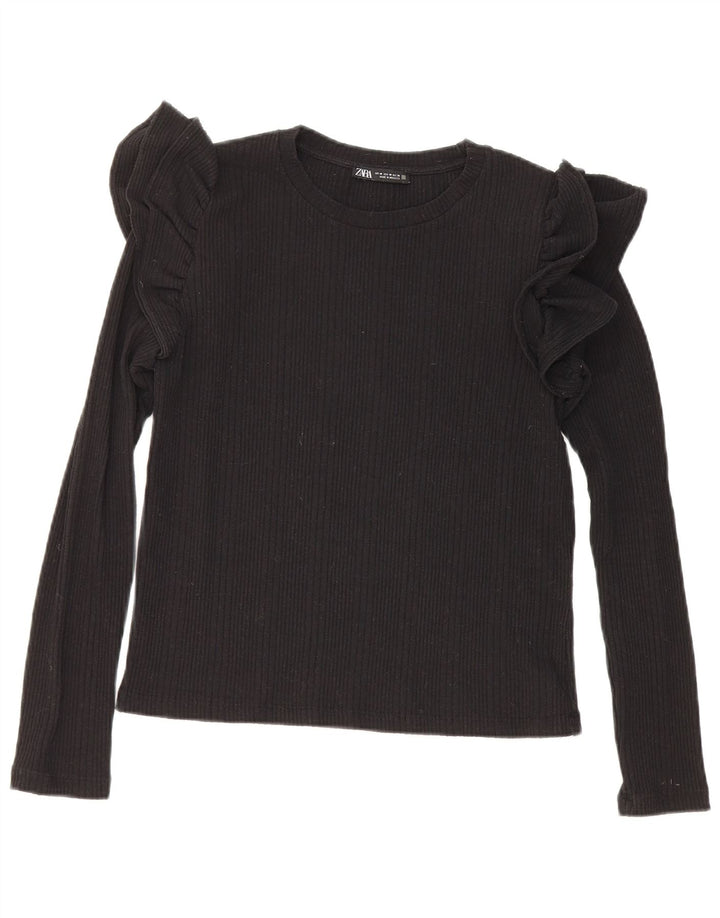 Zara Damen Crop Top Langarm UK 12 Medium Schwarz