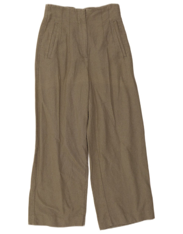 Zara Damen-Hose mit hoher Taille und weitem Bein, kurze Hose, XS, W24, L25, Khaki, Baumwolle