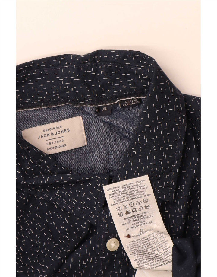 Jack & Jones Herrenhemd XL Marineblau gepunktete Baumwolle