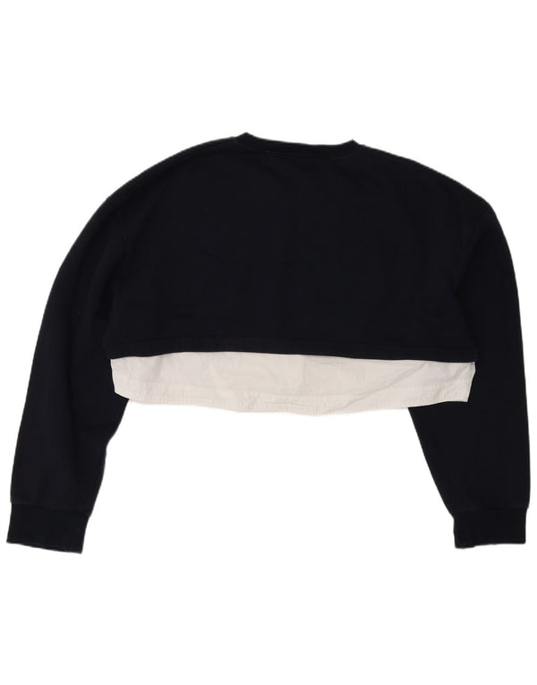 Zara Damen Crop Sweatshirt Pullover UK 10 Small Marineblau Farbblock