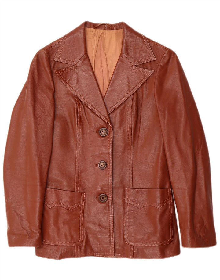 Vintage Damen 3 Knopf Leder Blazer Jacke IT 40 Kleines braunes Leder