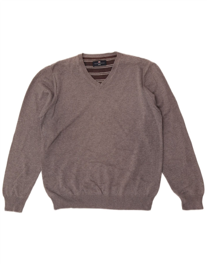 Marks & Spencer Herren-Pullover „Harbor“ aus mittelgrauer Baumwolle mit V-Ausschnitt in Blau