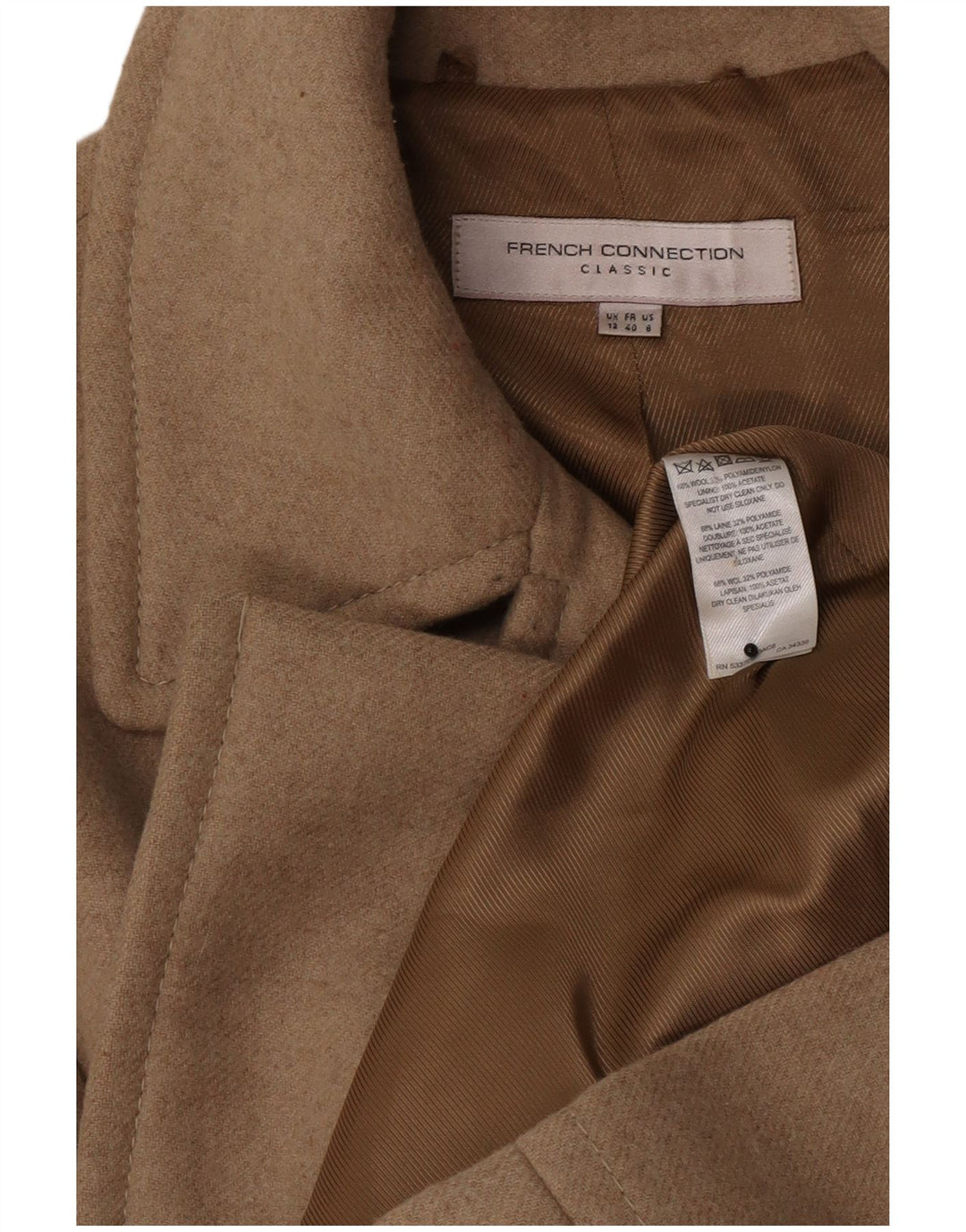 French Connection Zweireihiger Damenmantel UK 12 Mittelbeige Wolle