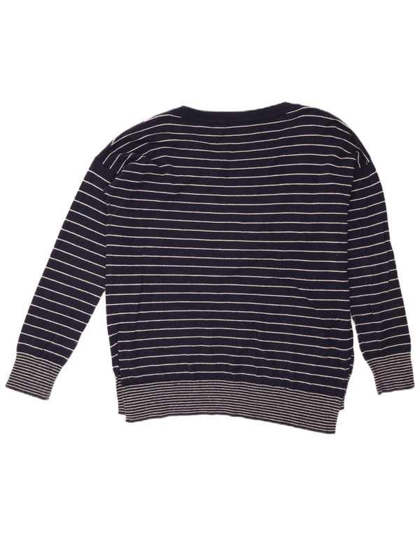 Gap Damen-Pullover mit U-Boot-Ausschnitt, Gr. 14, mittelmarineblaues gestreiftes Nylon
