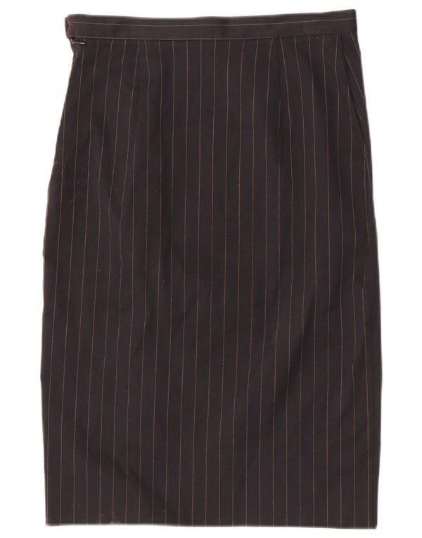 Vintage Damen gerader Rock IT 44 Medium W28 Schwarz Nadelstreifen Baumwolle