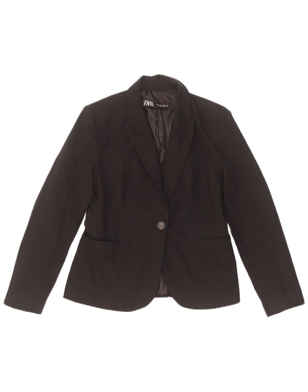 Zara Damen 1-Knopf-Blazerjacke EU 38 Small Schwarz Polyester