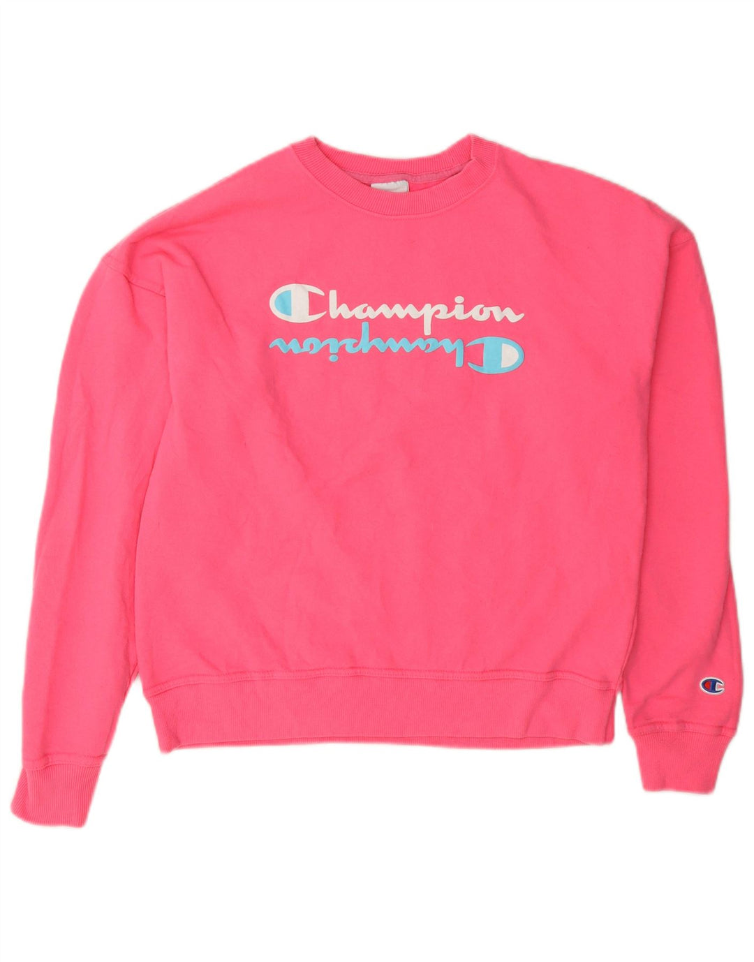 Champion Womens Graphic Oversized Sweatshirt Pullover UK 10 Small Rosa Baumwolle