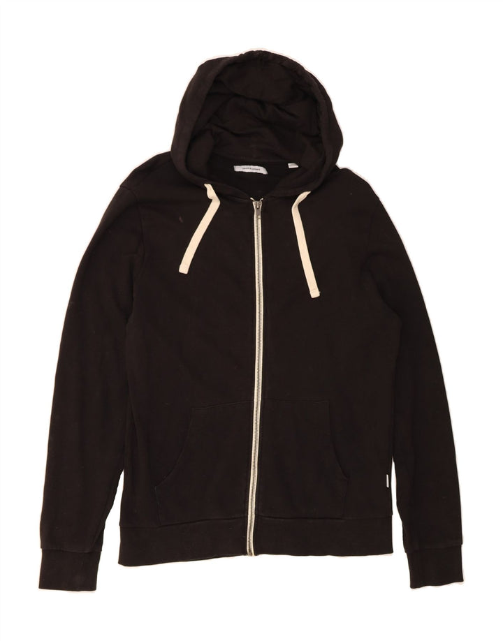 JACK & JONES Mens Zip Hoodie Sweater Small Black Cotton Vintage Jack & Jones and Second-Hand Jack & Jones from Messina Hembry 