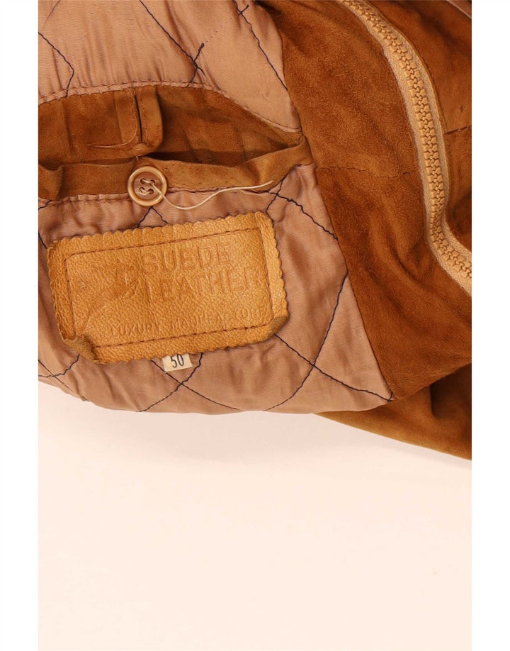 Vintage Herren Wildleder Bomberjacke IT 50 Großes Beige Leder