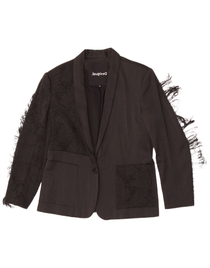 Desigual Damen 1-Knopf-Blazer-Jacke, EU 42, großes schwarzes Paisley-Polyester
