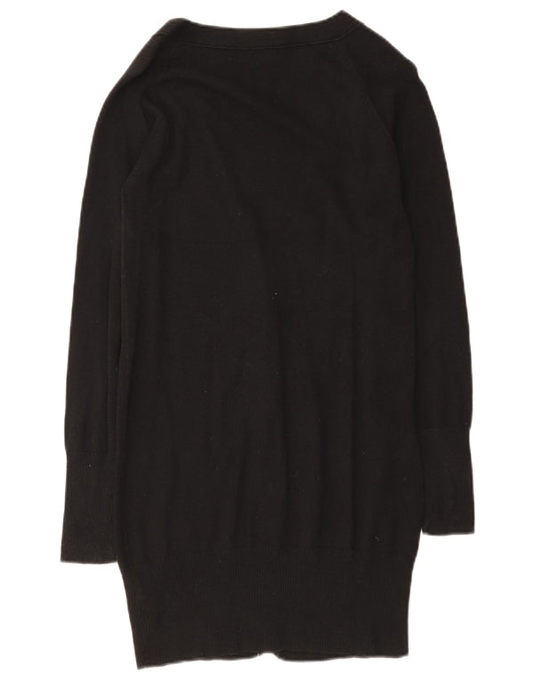 Zara Womens Longline Cardigan Sweater UK 14 Large Black Cotton