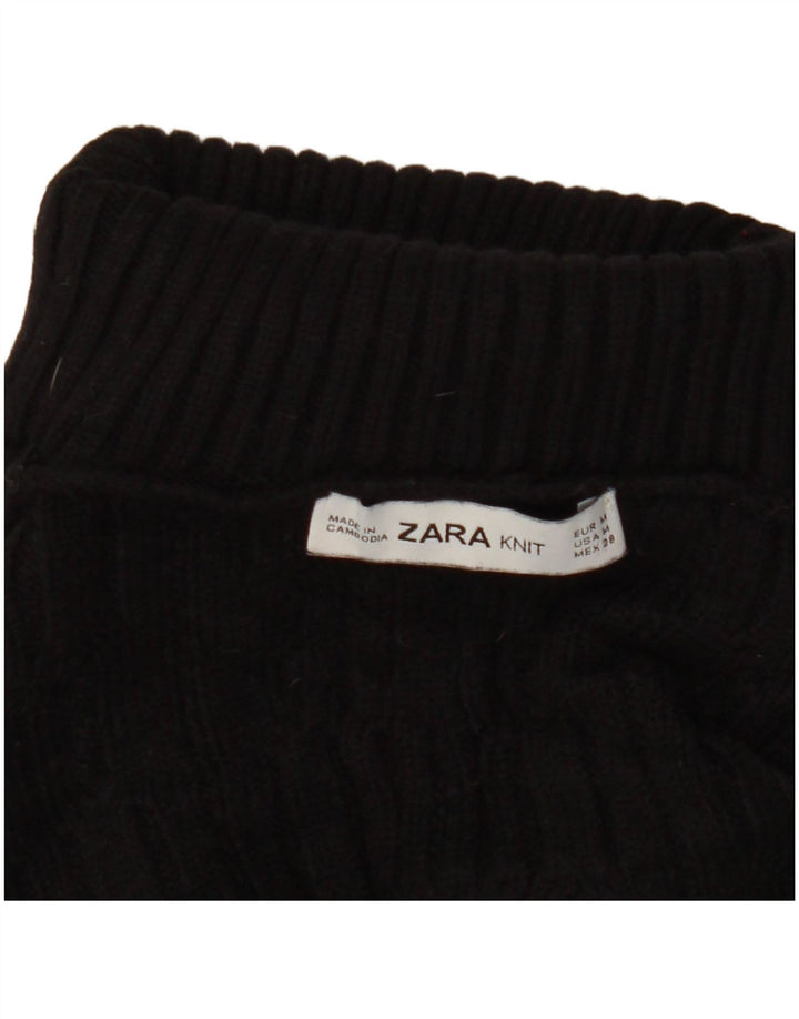 Zara Damen Crop Rollkragenpullover Pullover UK 14 Mittelschwarz Farbblock