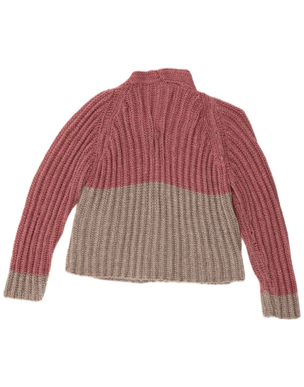 VINTAGE Damen Strickjacke Pullover UK 16 Groß Rosa Farbblock