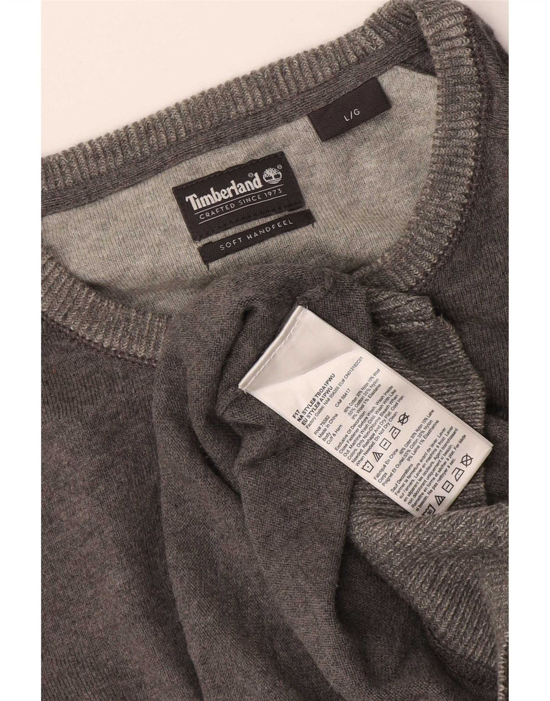 Timberland Herren-Pullover mit Rundhalsausschnitt, groß, graue Baumwolle