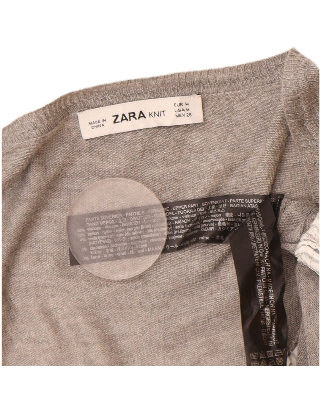 ZARA Damen Longline-Pullover mit U-Boot-Ausschnitt, UK 14, mittelgraue Viskose