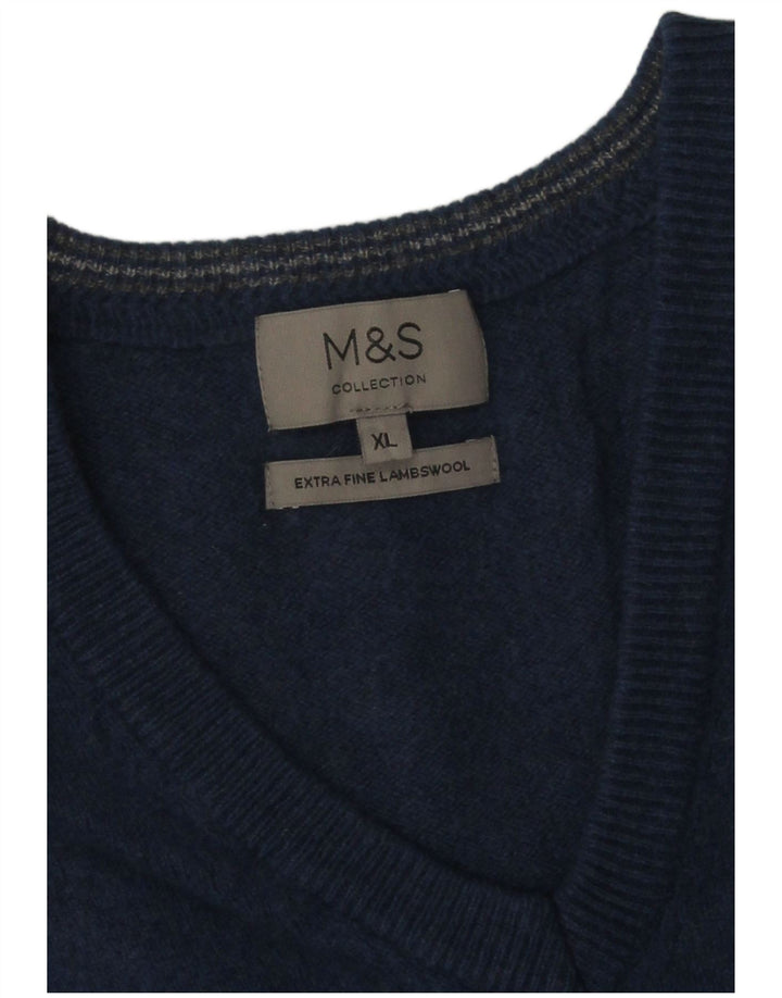 Marks & Spencer Herren-Pullover mit V-Ausschnitt, XL, blaue Wolle