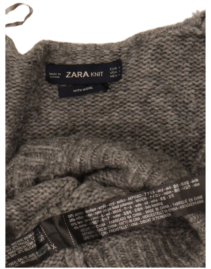 Zara Damen-Cardigan-Pullover UK 14 Mittelgrau geflecktes Acryl