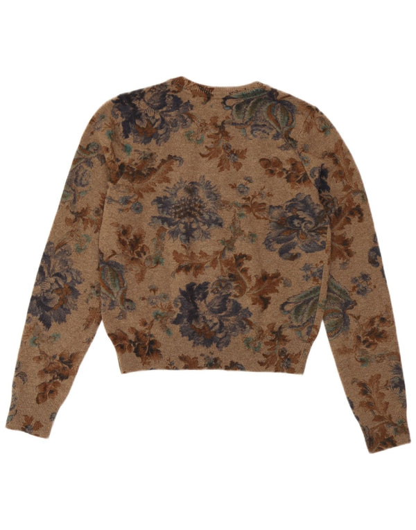 Josephine Womens Crop Cardigan Pullover UK 10 Kleine braune geblümte Schurwolle