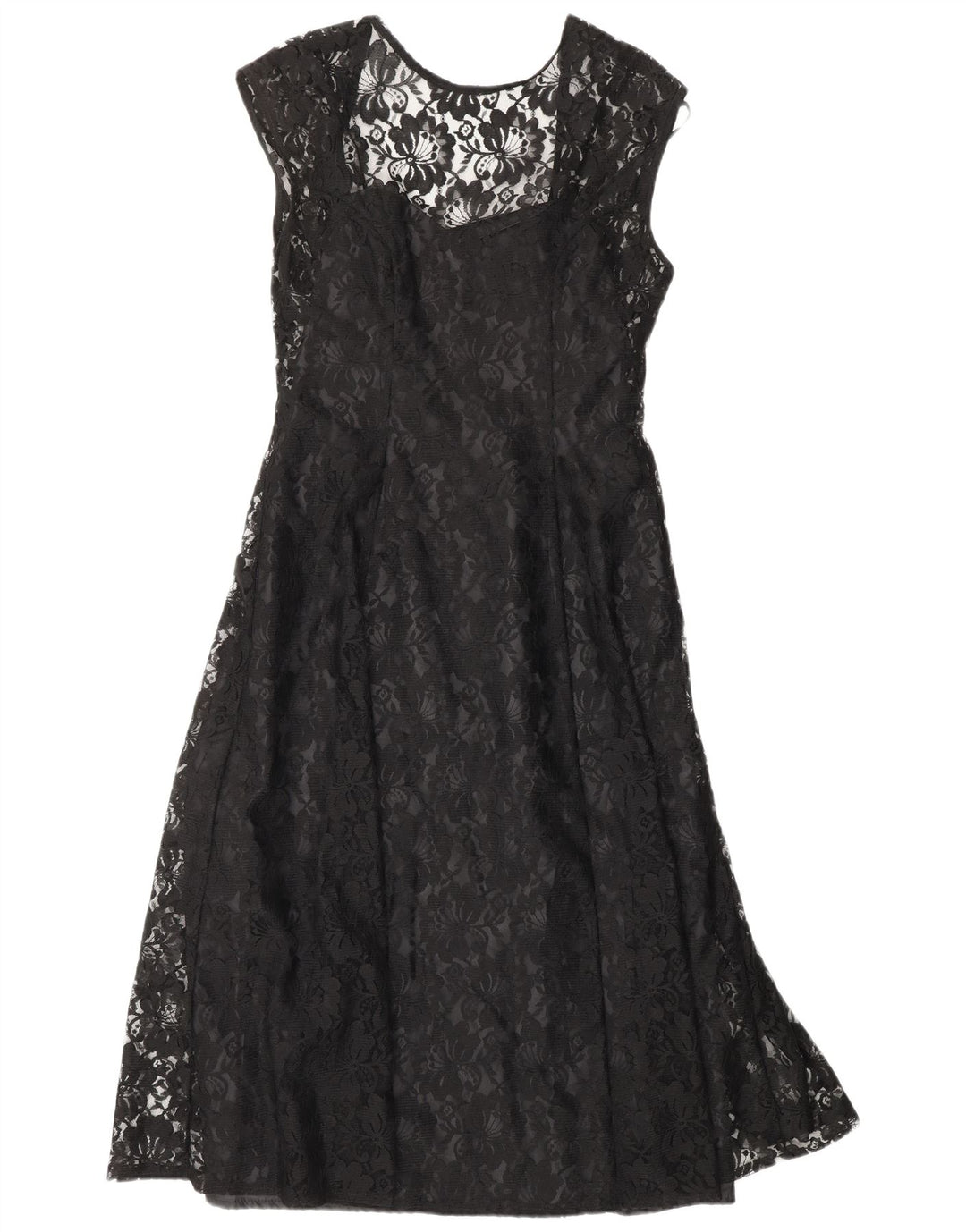 CLASSIC Damen A-Linien-Kleid UK 12 Mittelschwarzes Nylon mit Blumenmuster