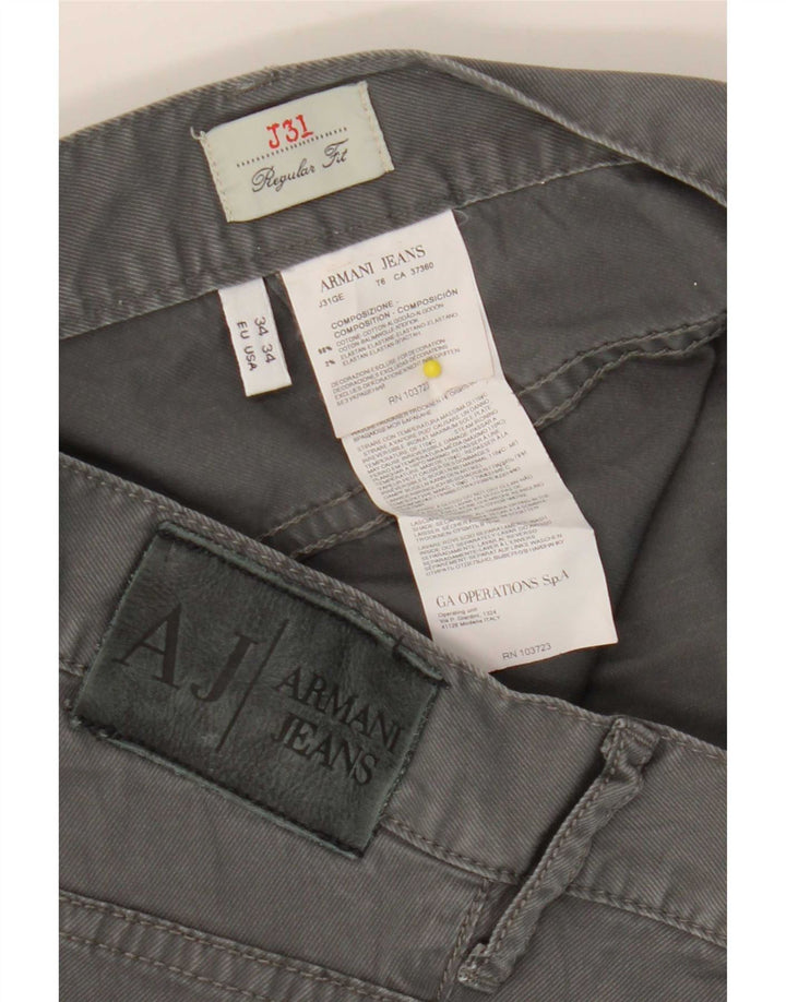 Armani Herren-Freizeithose mit normaler Passform, W34, L28, graue Baumwolle