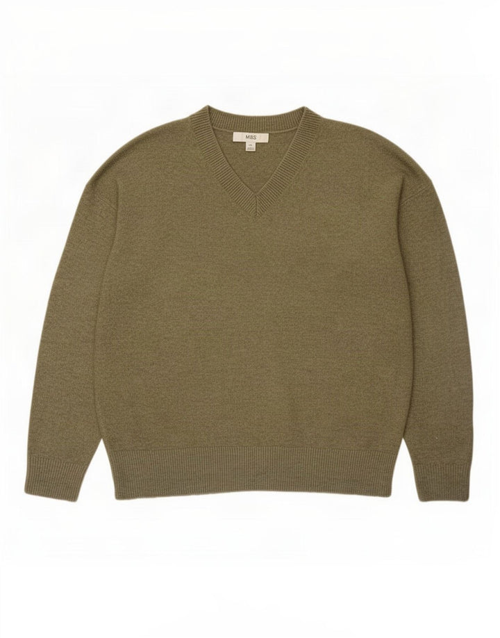Marks & Spencer Herren-Pullover mit V-Ausschnitt, mittelgrün, Polyester