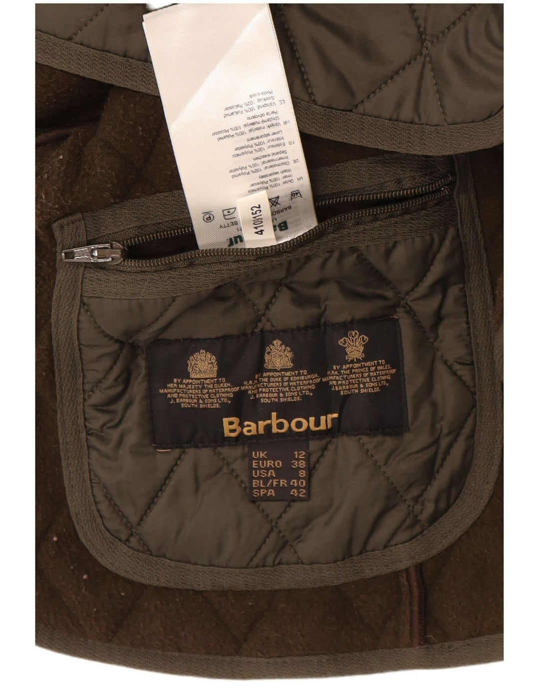 BARBOUR Damen Steppweste UK 12 Medium Khaki Polyamid