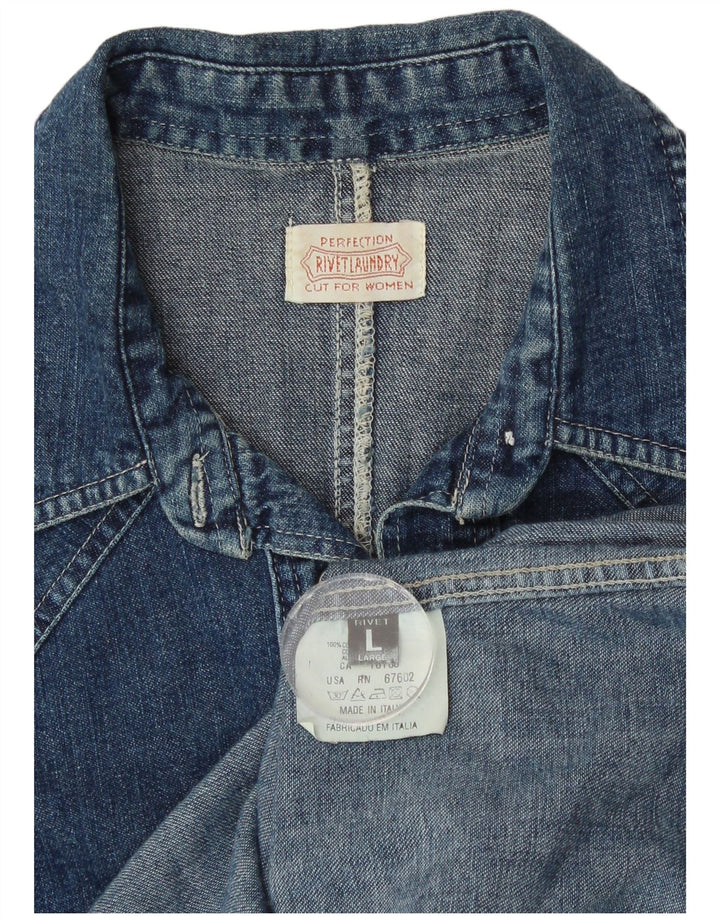 Vintage Damen Jeanshemd UK 16 Große blaue Baumwolle