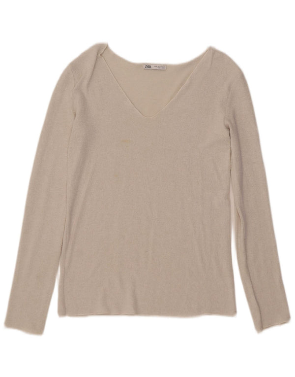 Zara Damen Top Langarm UK 10 Small Weiß