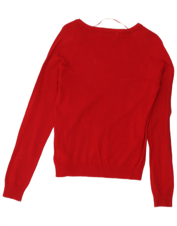 Zara Damen-Pullover mit V-Ausschnitt, UK 12, mittelrote Baumwolle