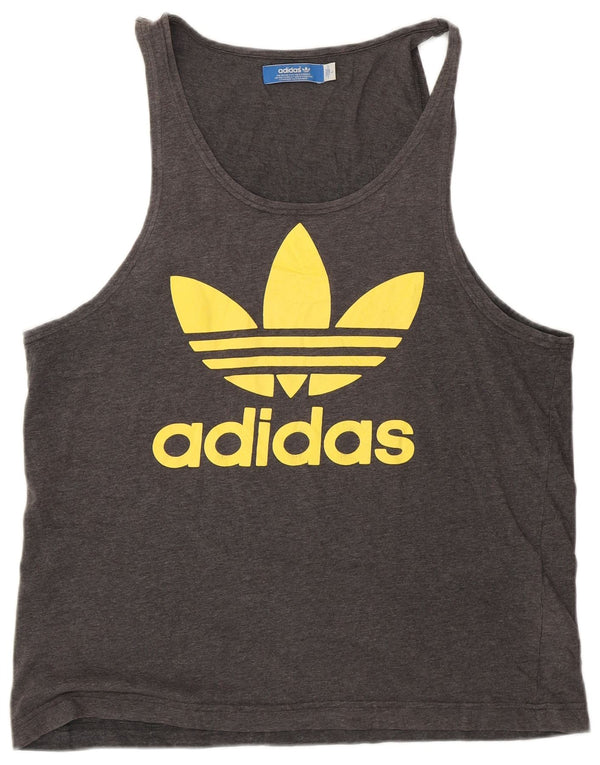 Adidas Damen Graphic Vest Top UK 16 Large Graue Baumwolle