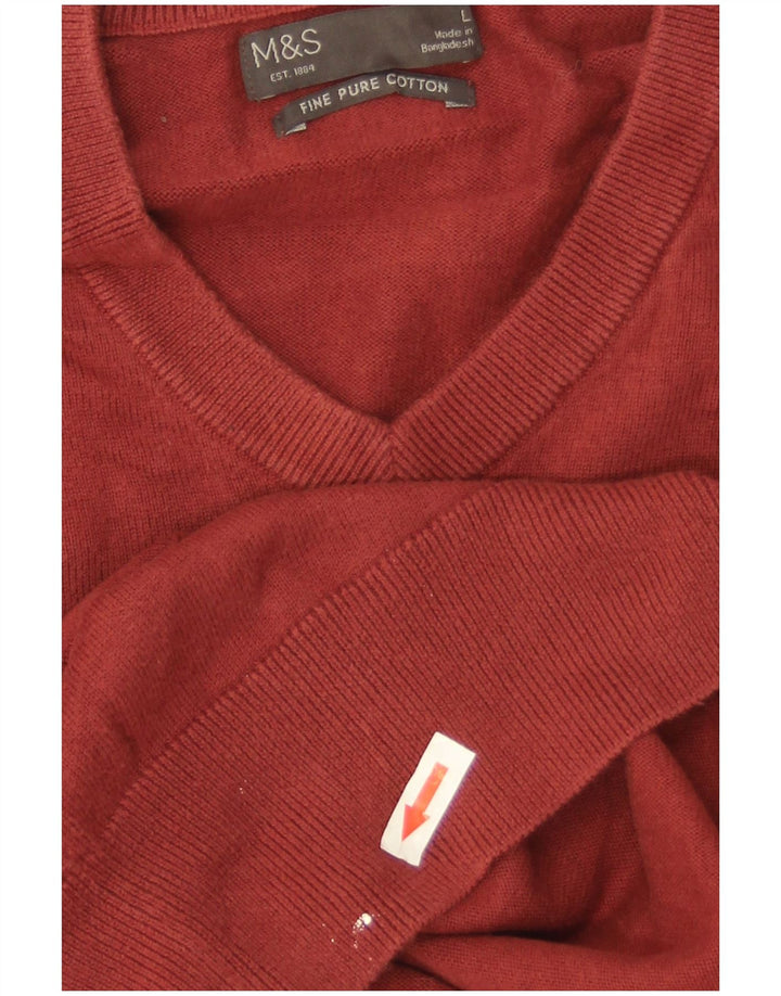 Marks & Spencer Herren-Pullover mit V-Ausschnitt, groß, burgunderrote Baumwolle