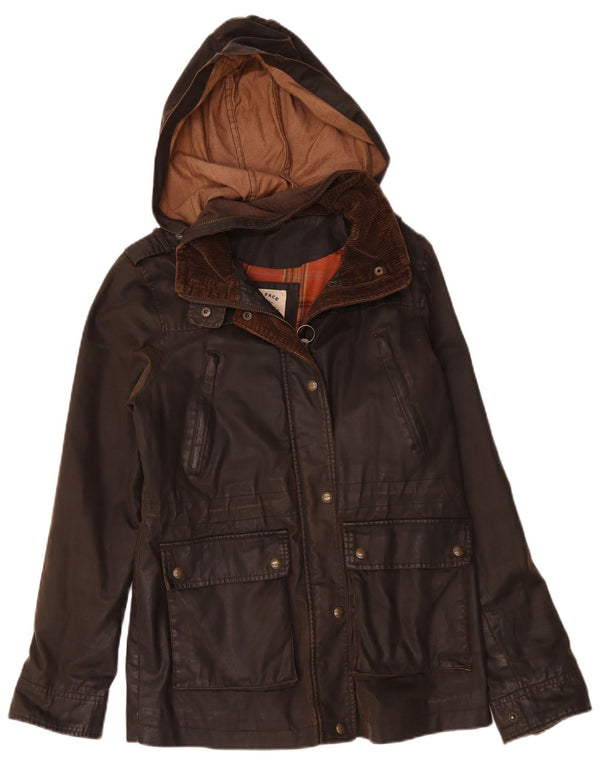 Fat Face Damen-Jacke aus gewachster Baumwolle mit Kapuze, UK 12, Mittelbraun, Polyester