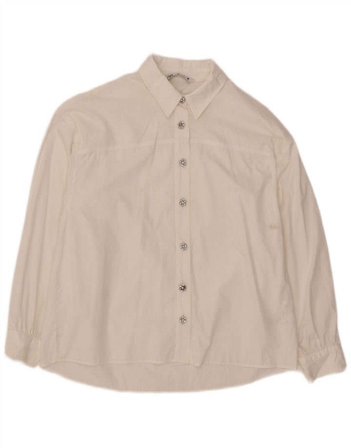Zara Damen-Oversize-Hemd, UK 10, Größe S, weiße Baumwolle