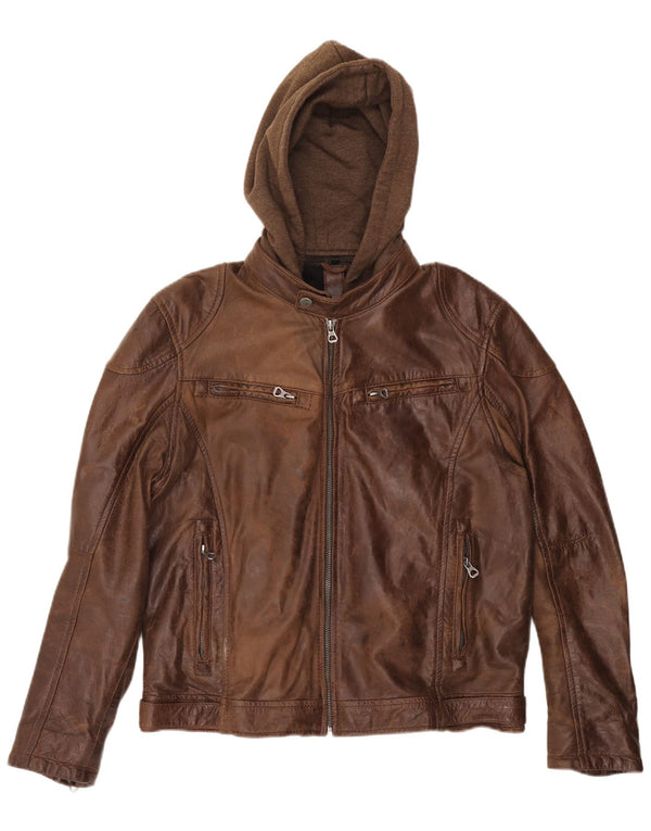 GIPSY Damen-Lederjacke in Übergröße mit Kapuze, UK 20 2XL, braunes Leder