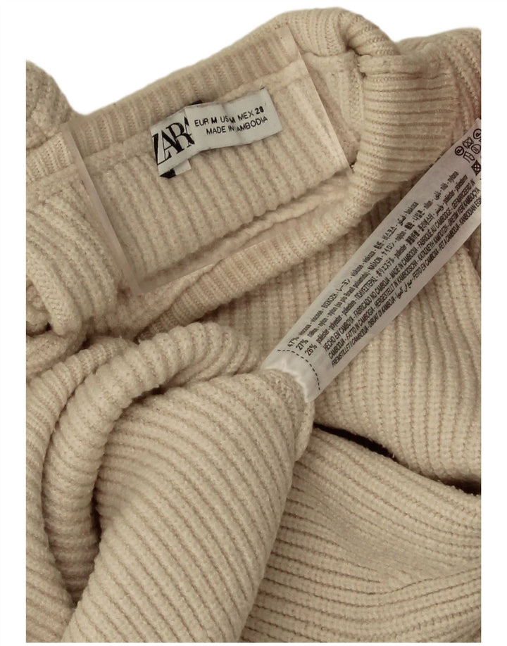 Zara Damen Crop Rollkragenpullover Pullover UK 14 Mittelweiße Viskose