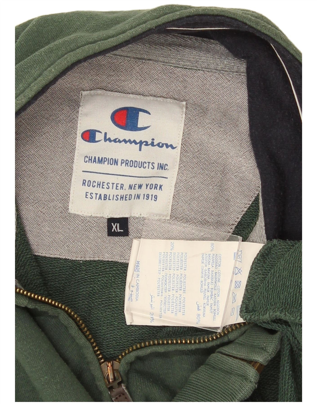 Champion Herren-Trainingsanzug-Top-Jacke XL aus grüner Baumwolle