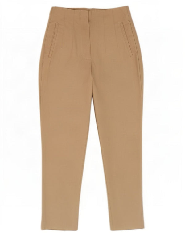 Zara Damen-Hose mit hoher Taille, schmal zulaufende, kurze Hose, Größe S, W26, L26, Beige