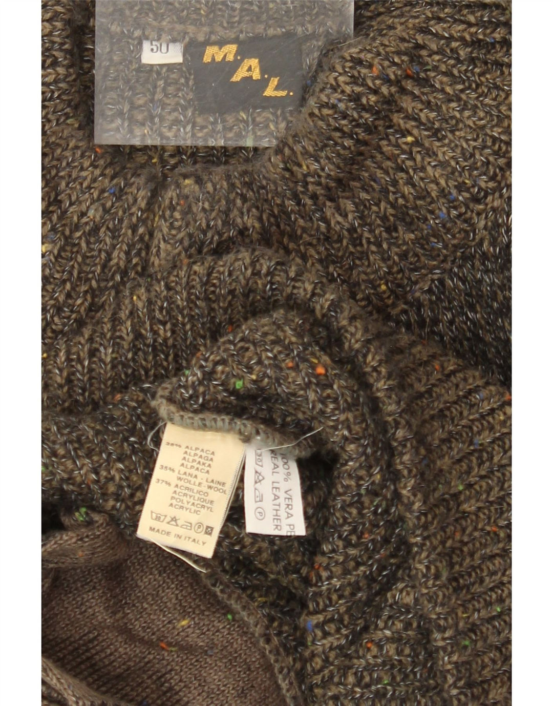 VINTAGE Herren-Strickjacke mit lockerer Passform, IT 50, mittleres Khaki meliert