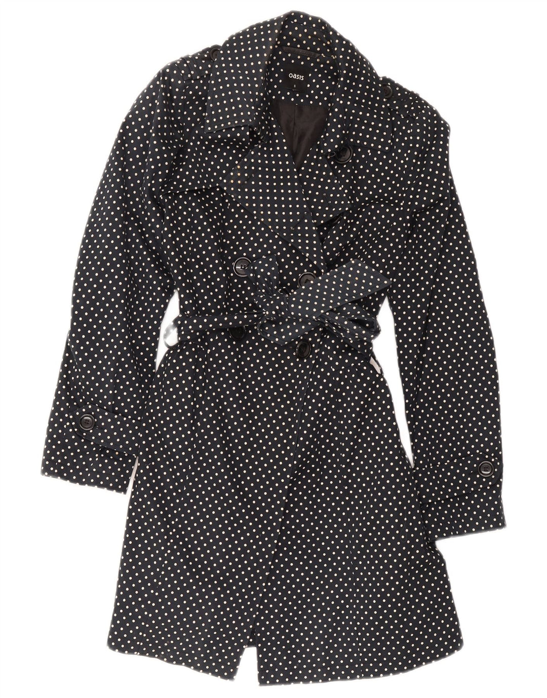 Oasis Damen Trenchcoat UK 8 Small Schwarz gepunktete Baumwolle