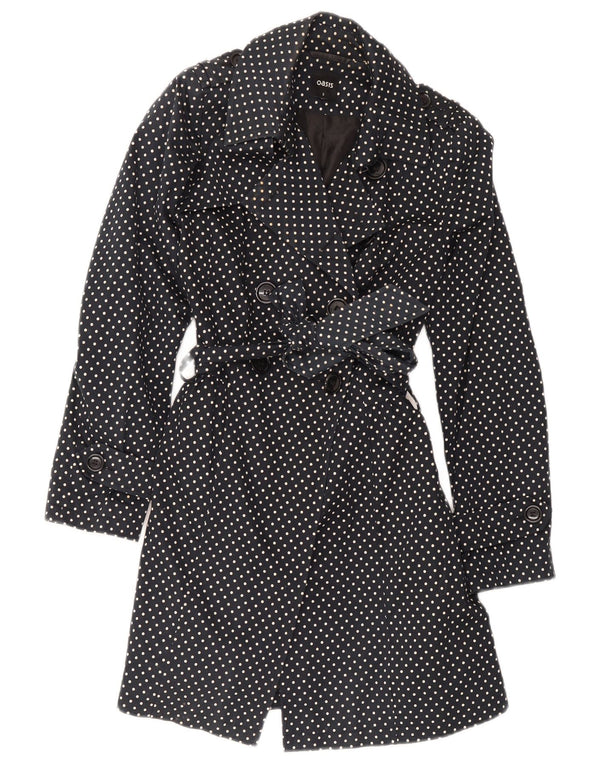 Oasis Damen Trenchcoat UK 8 Small Schwarz gepunktete Baumwolle