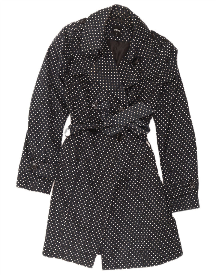 Oasis Damen Trenchcoat UK 8 Small Schwarz gepunktete Baumwolle