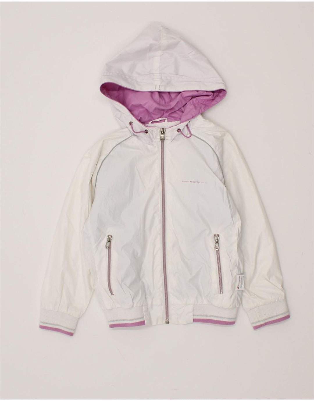 CHAMPION Girls Hooded Bomber Jacket 5-6 Years XS Off White Polyester Vintage Champion and Second-Hand Champion from Messina Hembry 
