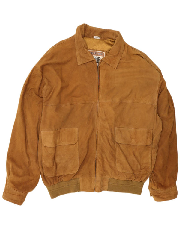 Vintage Herren Wildleder Bomberjacke IT 56 3XL Braunes Leder