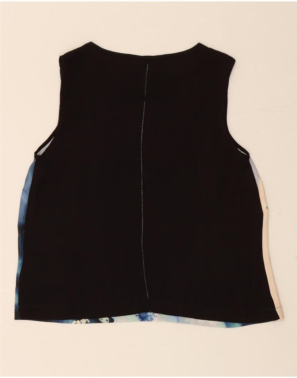 CALVIN KLEIN Damen Crop Bluse Top UK 10 Small Navy Blue Floral