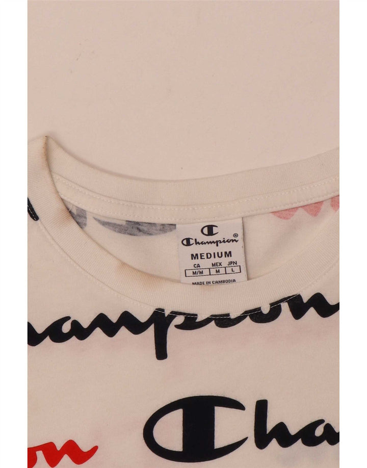Champion Damen Grafik-T-Shirt-Oberteil UK 12 Medium Weiß
